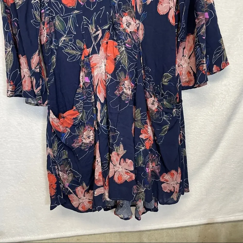Free People All Eyes On You Navy Blue & Pink Floral Mini Dress Size 2‎
